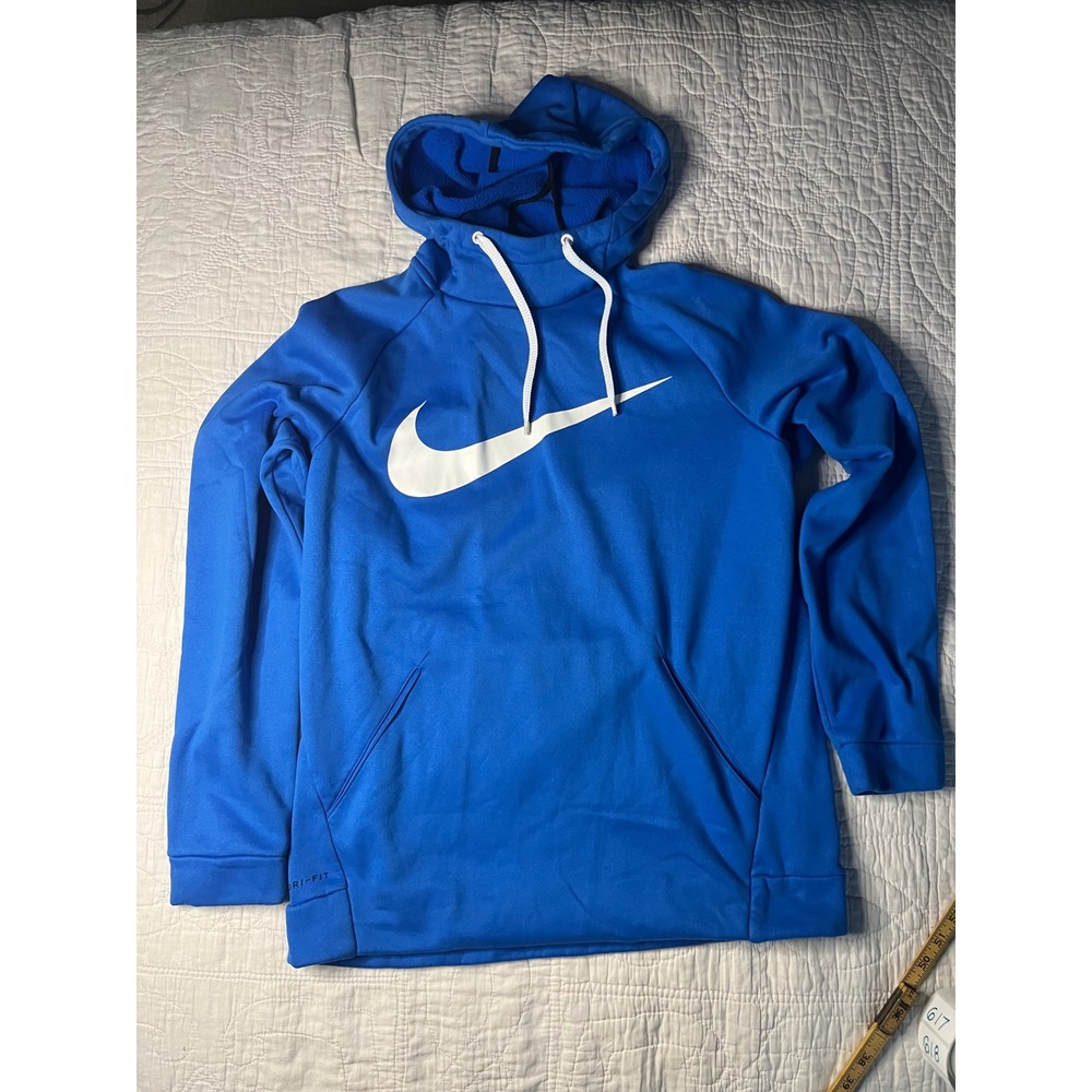Nike Dri-FIT mens Medium Royal Blue Oversized Swoosh Fleece Pullover Hoodie